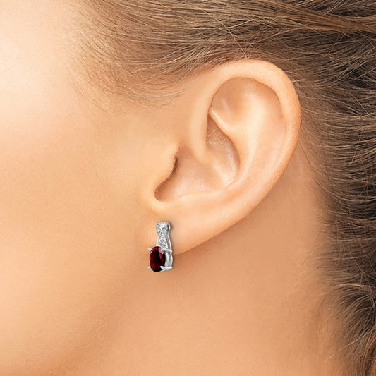 Garnet and Diamond Earrings — 14K White Gold