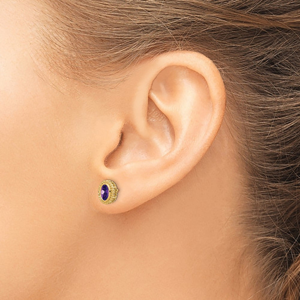 Oval Amethyst Post Earrings — 14K Yellow Gold