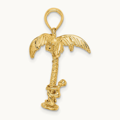 3-D Palm Tree W/Moveable Man Charm, 14K
