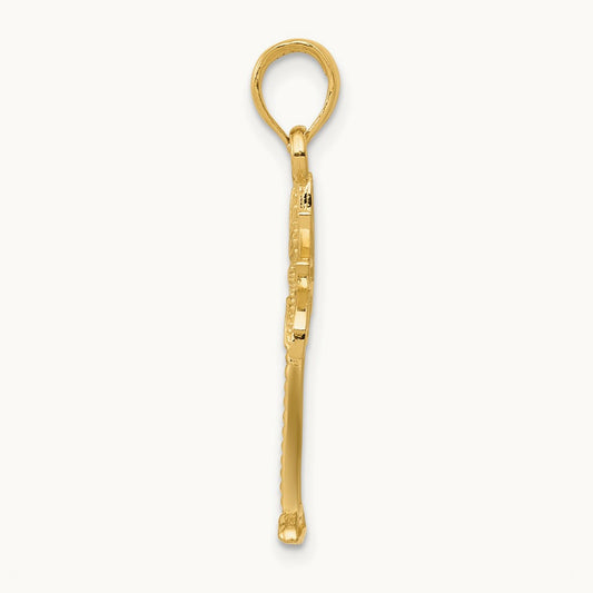 Polished and Textured 2-D Palmetto Palm Tree Pendant, 14K Gold