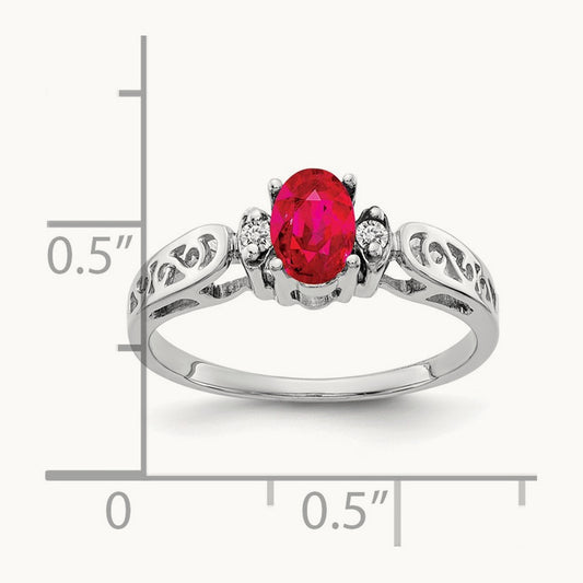 6x4mm Oval Ruby AA Diamond ring, 14K White Gold