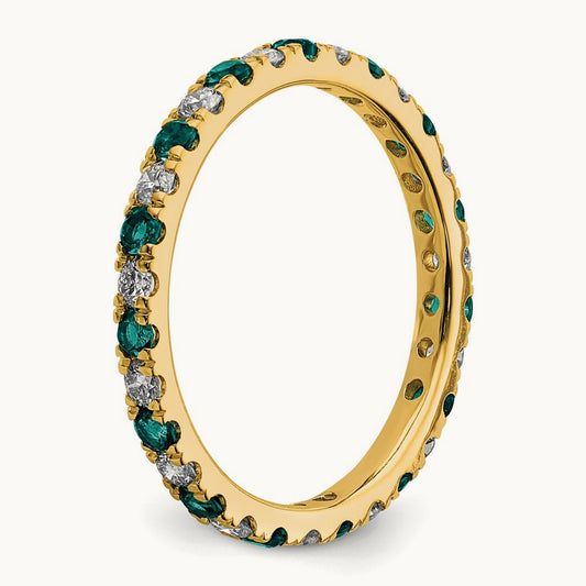 Created Alexandrite Eternity Band, 0.25-0.50 ct tw Lab-Grown Diamond — 14K Yellow Gold