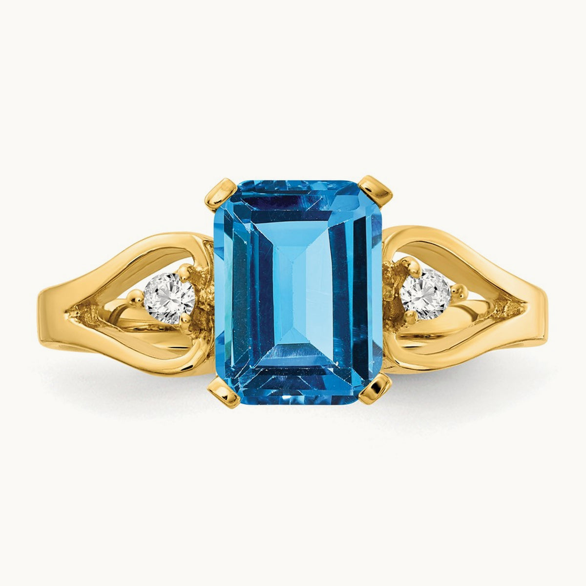 Emerald Cut Blue Topaz AA Diamond ring — photo set