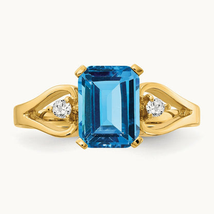 Emerald Cut Blue Topaz AA Diamond ring — photo set