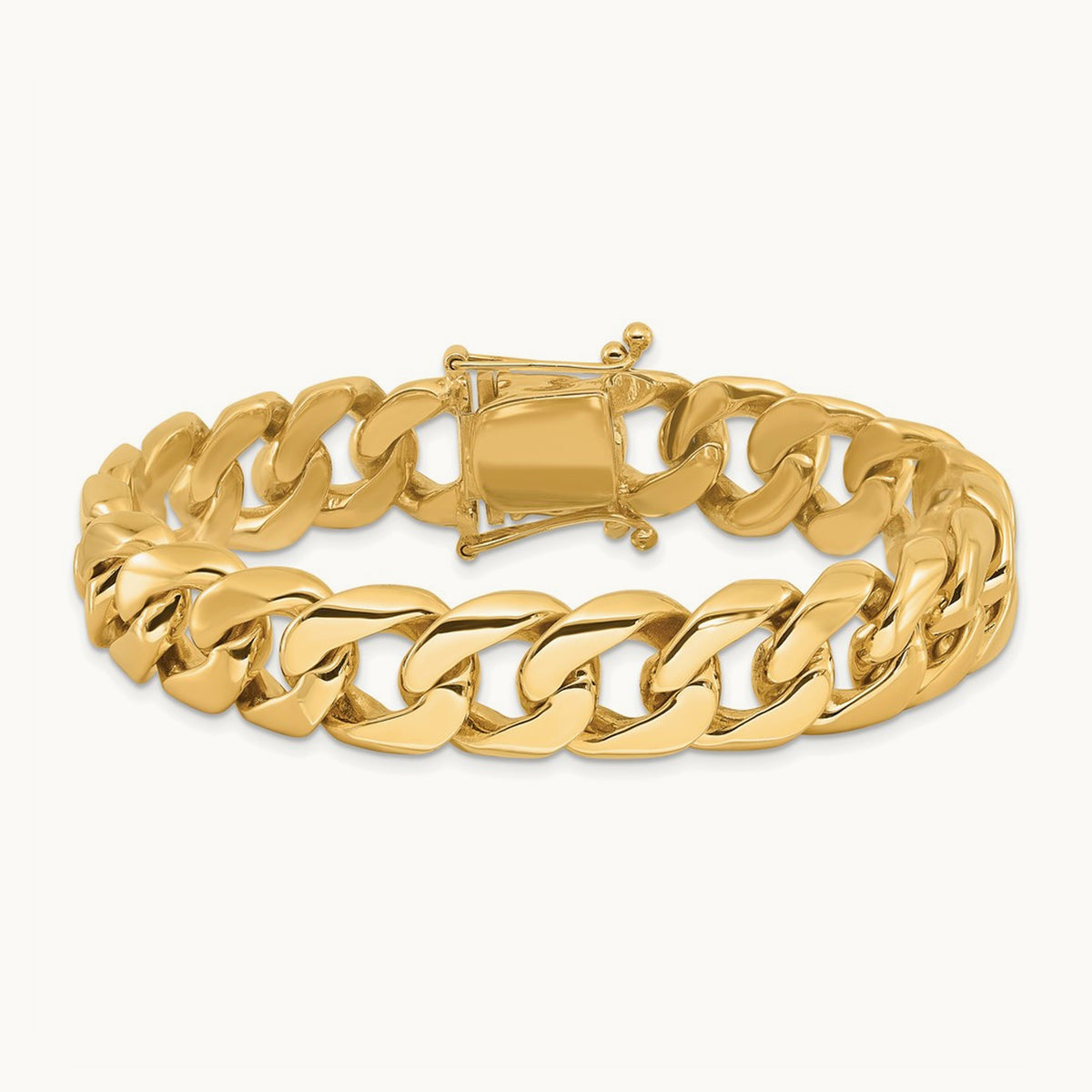 Hand-polished Rounded Curb Link Bracelet — 14K Yellow Gold, 13.4mm