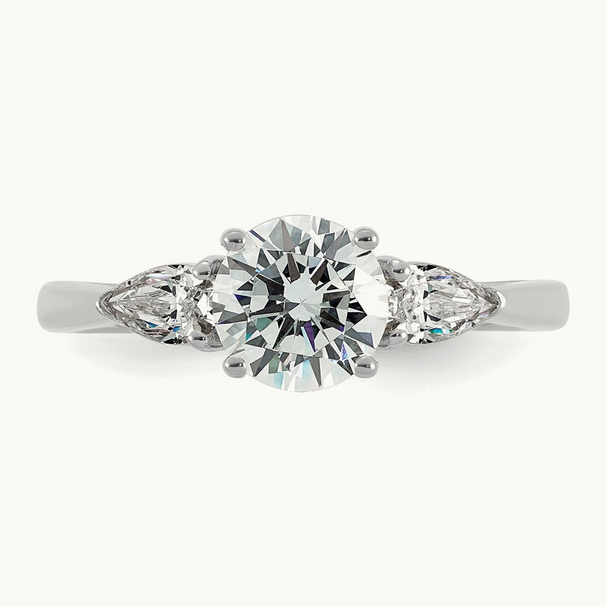 Round with Pear 3 Stone Engagement Ring, 1.25-3.50 ct tw Lab-Grown Diamond — 1 3/8 ct, 14K White Gold