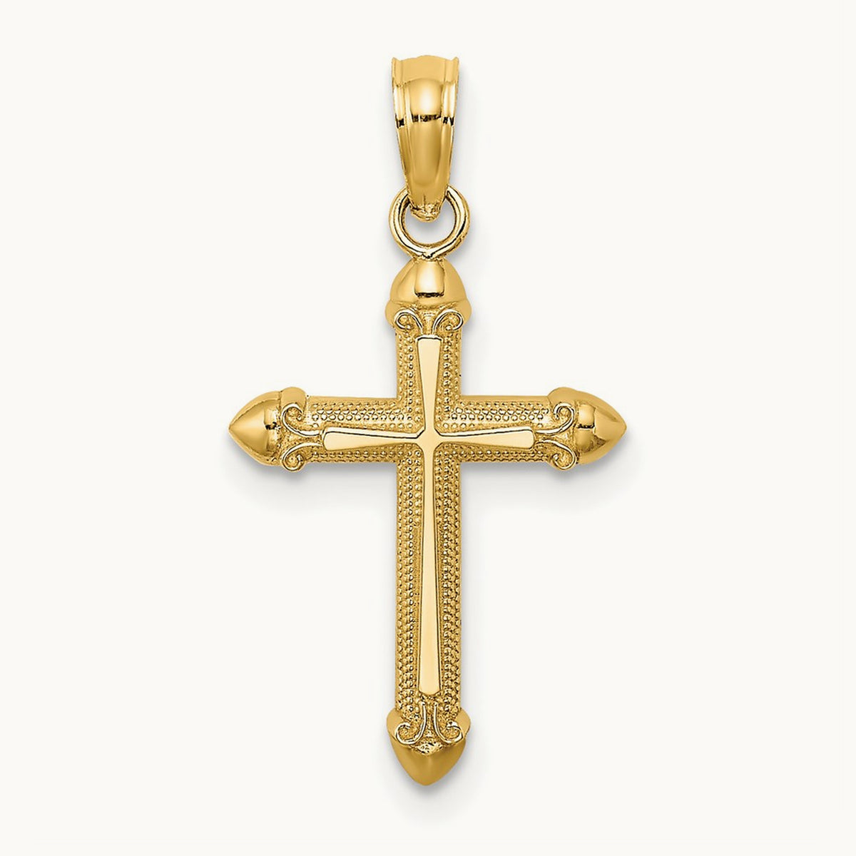 Polished w/ Scroll Design Cross Charm, 14K