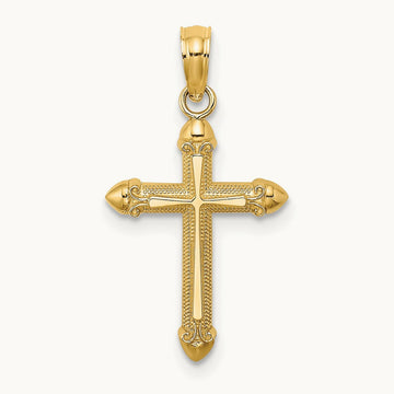 Polished w/ Scroll Design Cross Charm, 14K