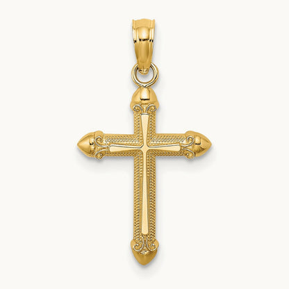 Polished w/ Scroll Design Cross Charm, 14K