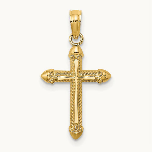 Polished w/ Scroll Design Cross Charm, 14K