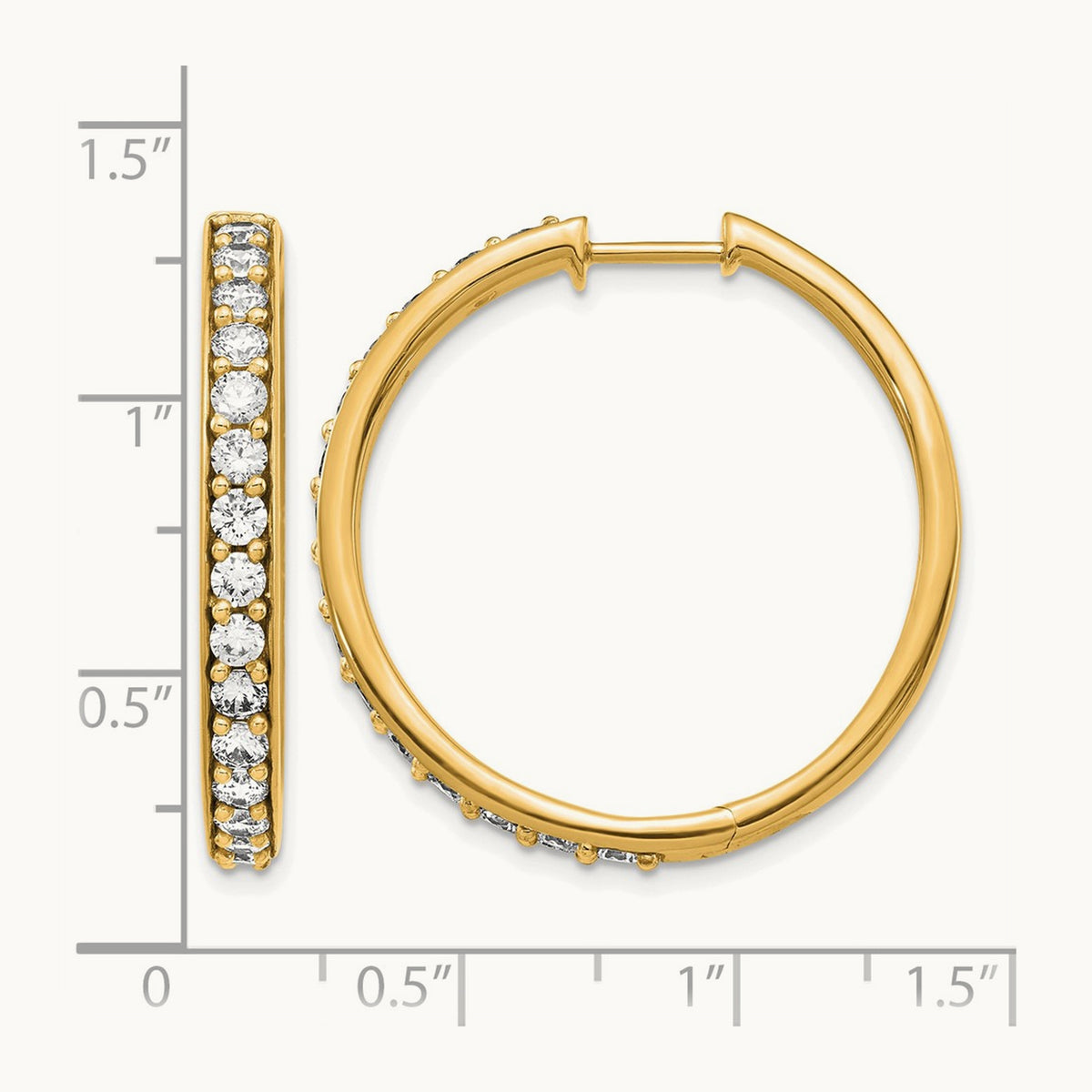 Diamond Hinged Hoop Earrings — 14K Yellow Gold, 30mm, 1.95 ct