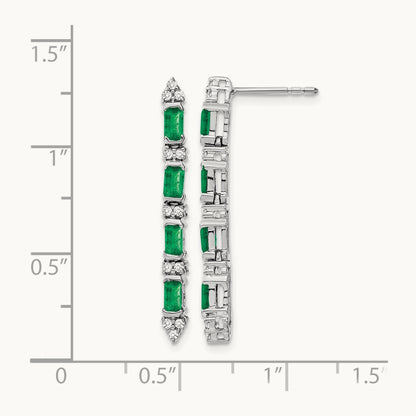 Emerald and Diamond 4-stone Dangle Earrings, 14K White Gold