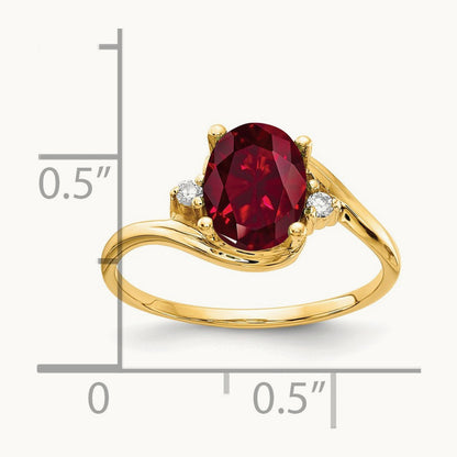 8x6mm Oval Created Ruby AA Diamond ring, 14K