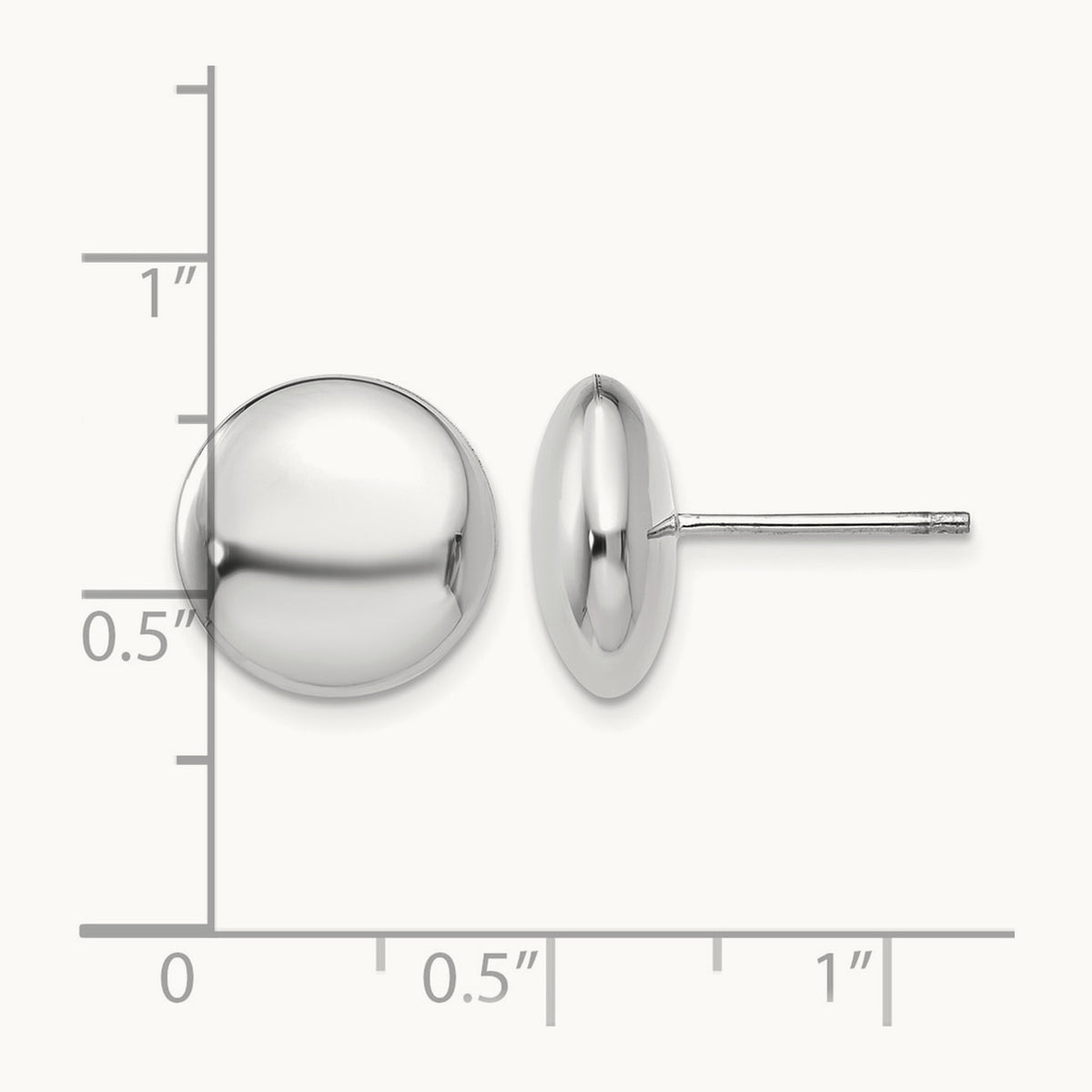 Polished Button Post Earrings — 14K White Gold, 12mm