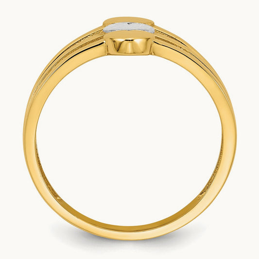 w/White Rhodium Polished & D/C Three Hearts Ring, 14K