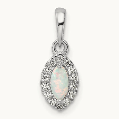 Created Opal October Birthstone Pendant, 0.10 ct tw Lab-Grown Diamond