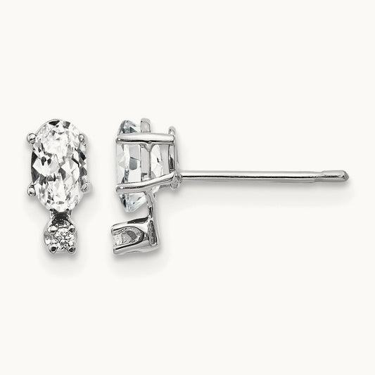 Diamond and White Topaz Birthstone Earrings, 14K White Gold
