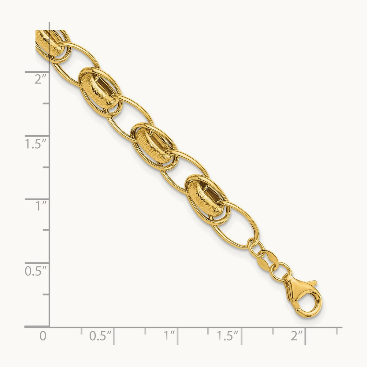 Polished and Textured Fancy Link Bracelet, 14K