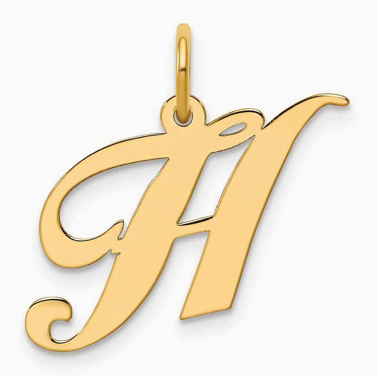 Medium Fancy Script Initial Charm — 14K Yellow Gold, H
