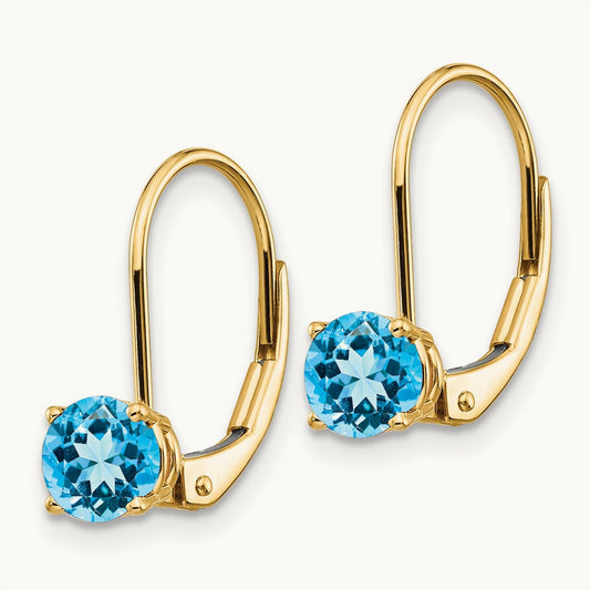Blue Topaz Leverback Earrings, 5mm, 14K