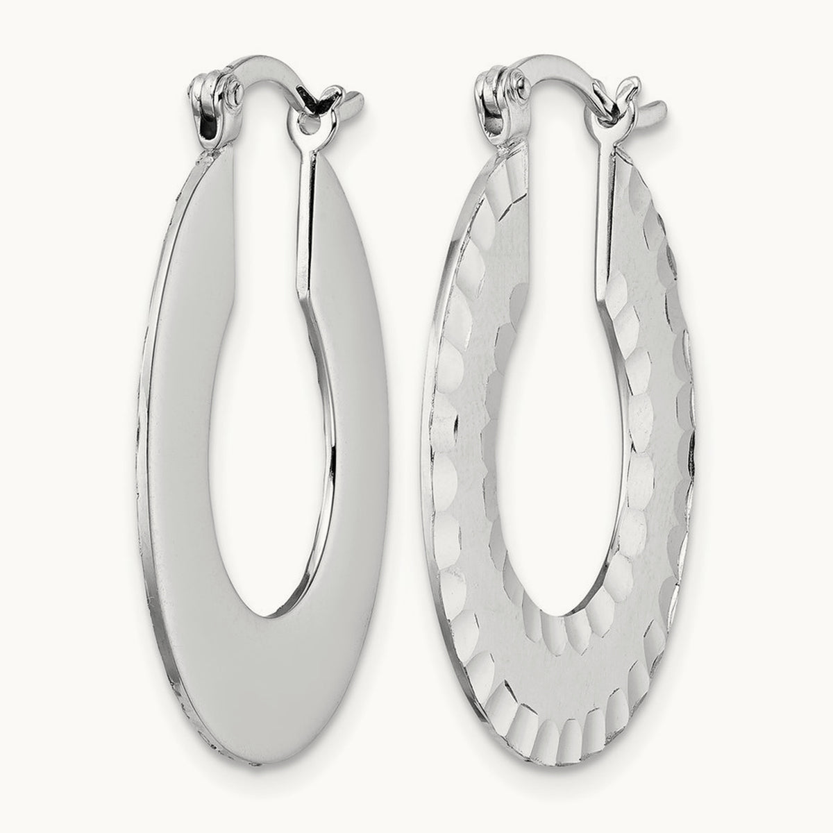 Radiant Essence SS Rhod-plated Brushed D/C Hoop Earrings — Leslie's