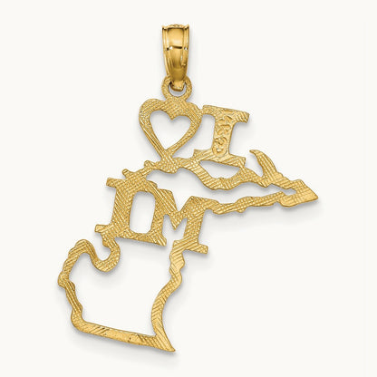 Solid Michigan State Pendant — 14K Yellow Gold