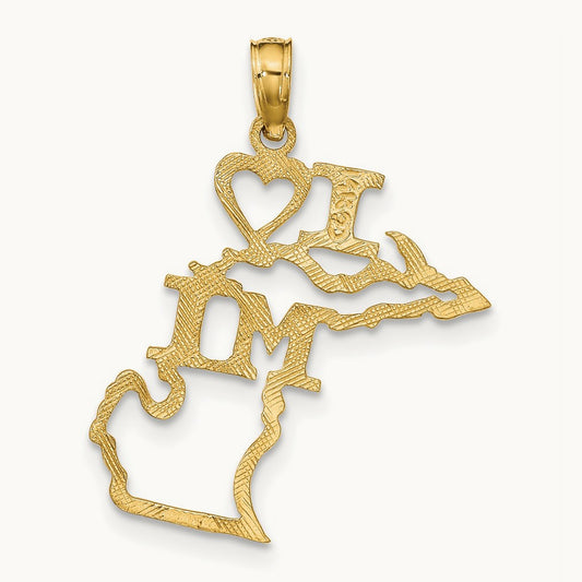 Solid Michigan State Pendant — 14K Yellow Gold