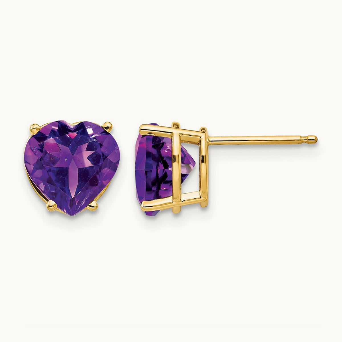 Heart Amethyst earring, 8mm, 14K