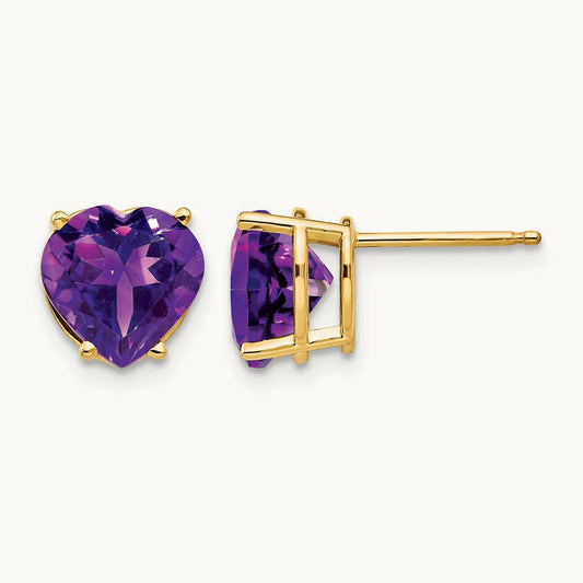 Heart Amethyst earring, 8mm, 14K
