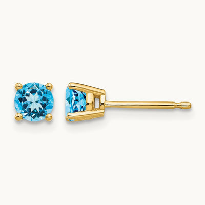 Blue Topaz Earrings, 4mm, 14K