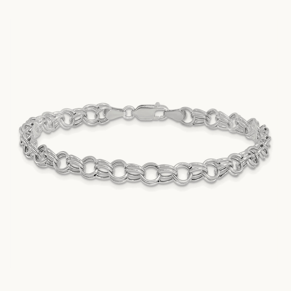 Hollow Double Link Charm Bracelet — 14K White Gold, 7mm