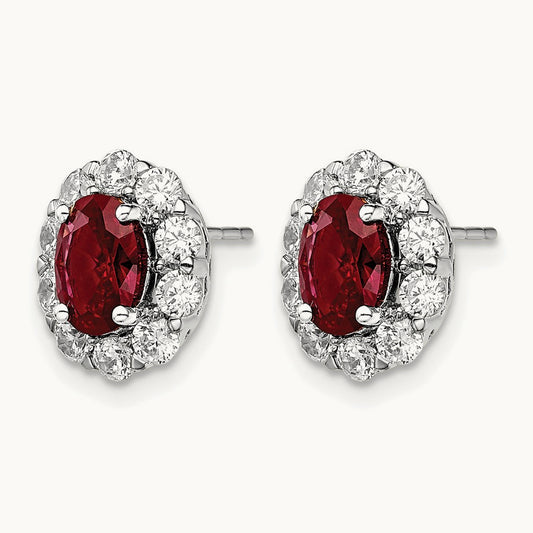 Created Ruby Halo Post Earrings, 1.25 ct tw Lab-Grown Diamond