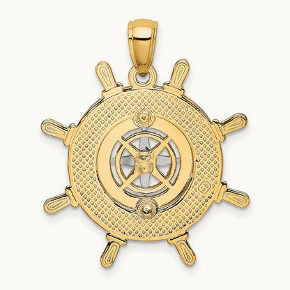 Ship's Wheel w/ Nautical Compass Charm, 14K Two-tone