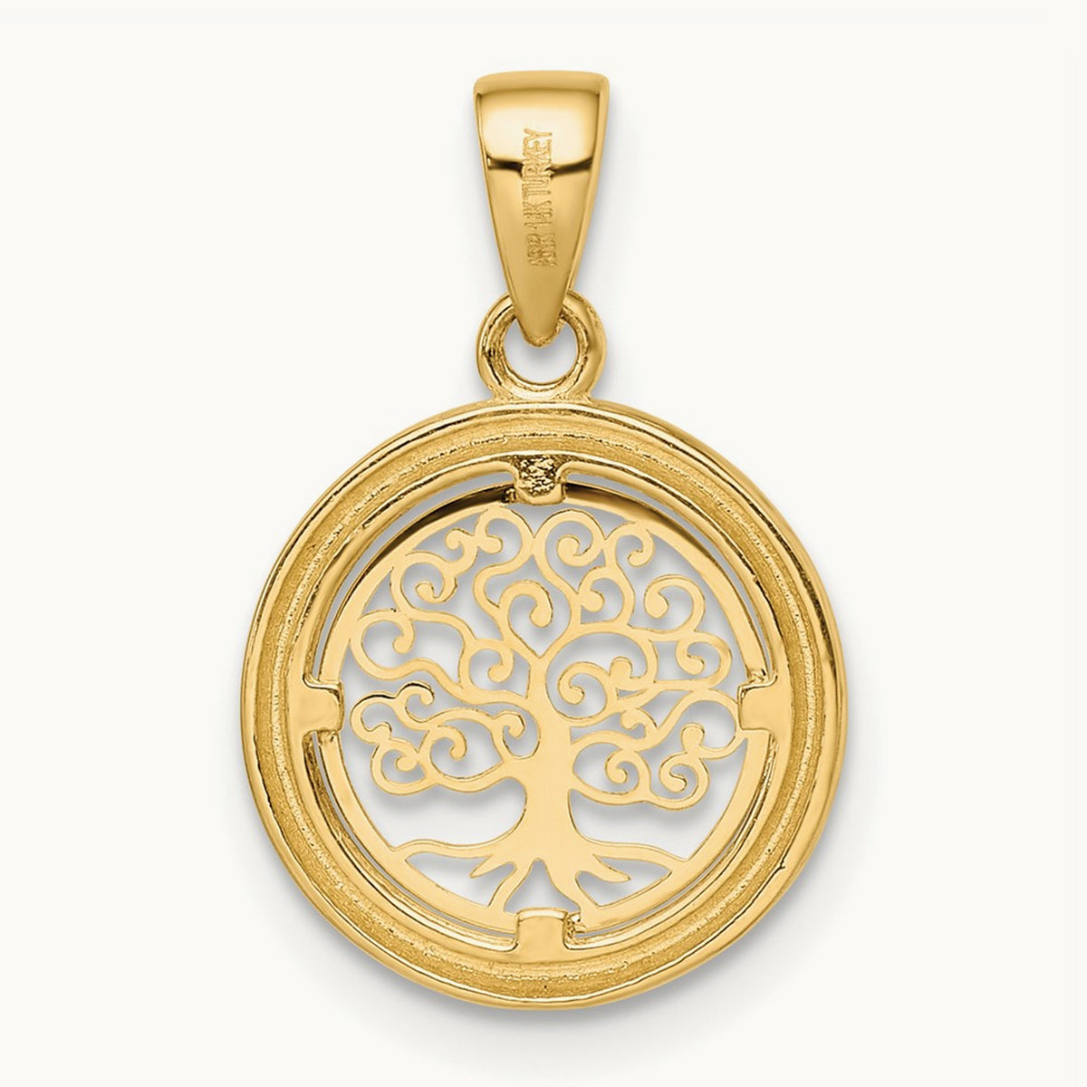 Polished Tree of Life Circle Pendant, 14K