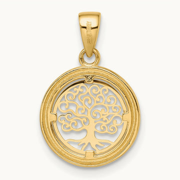 Polished Tree of Life Circle Pendant, 14K