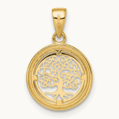Polished Tree of Life Circle Pendant, 14K