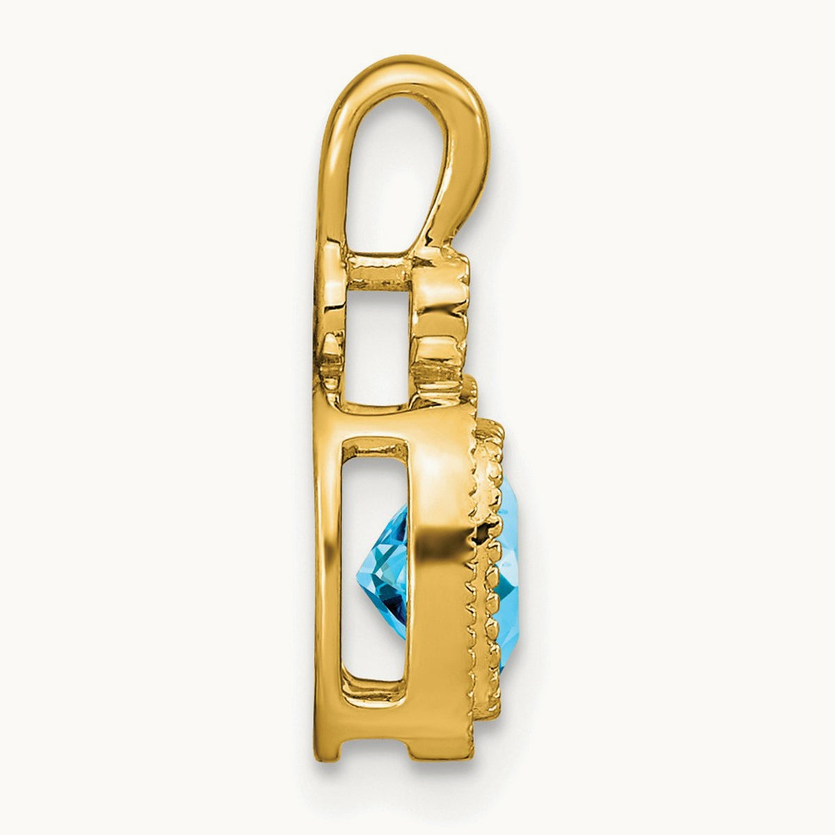 Cushion Blue Topaz and Diamond Pendant — 14K Yellow Gold