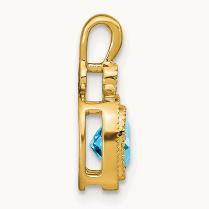 Cushion Blue Topaz and Diamond Pendant — 14K Yellow Gold