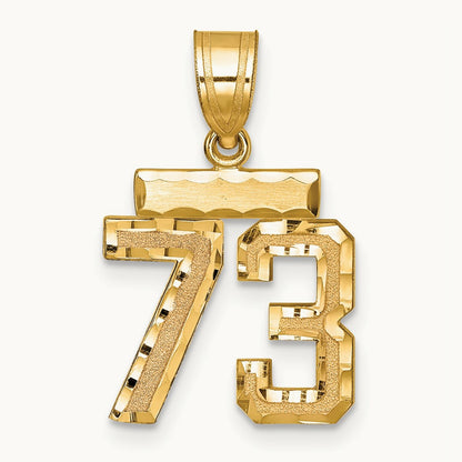Small Brushed Diamond-cut Number 73 Charm, 14K