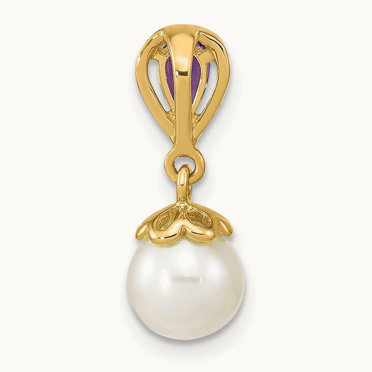 w/ Amethyst & Freshwater Cultured Pearl Polished Chain Slide, 14K Gold
