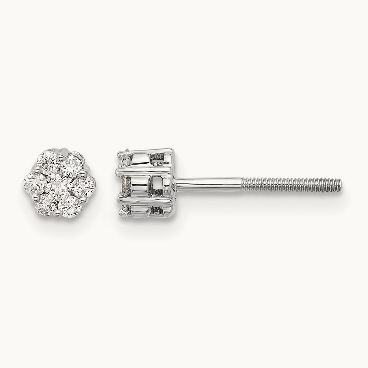 Diamond Cluster Screwback Post Earrings, 14K White Gold