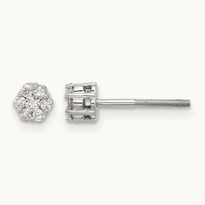 Diamond Cluster Screwback Post Earrings, 14K White Gold