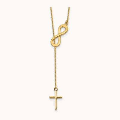 Polished Infinity & Cross Lariat Necklace, 14K