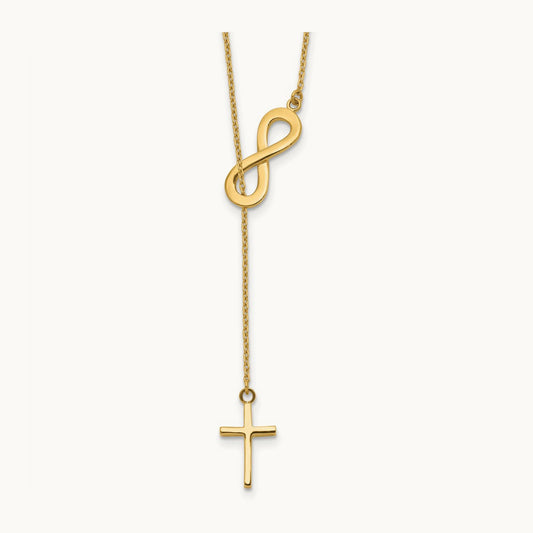 Polished Infinity & Cross Lariat Necklace, 14K