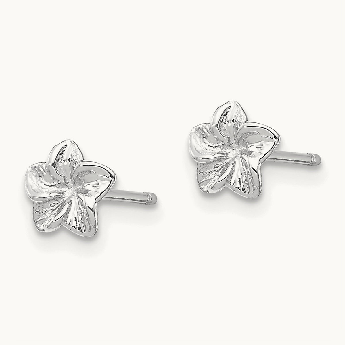 Plumeria Flower Post Earrings — 14K White Gold, 5mm