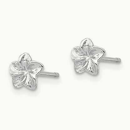 Plumeria Flower Post Earrings — 14K White Gold, 5mm