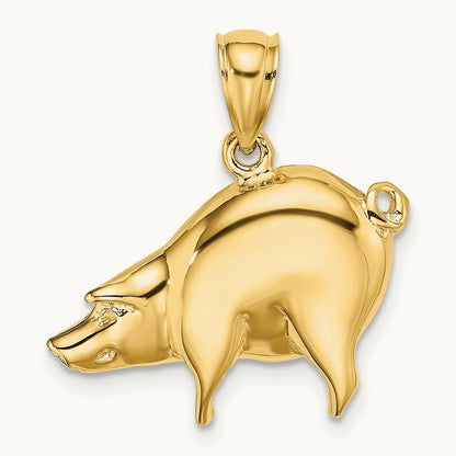 Polished Pig Charm, 14K
