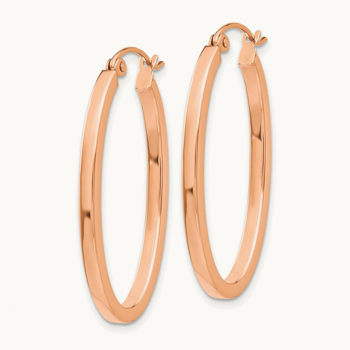 Polished Oval Tube Hoop Earrings — 14K Rose Gold, 18.5mm
