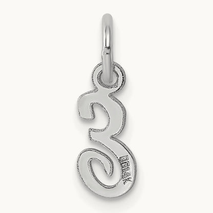 Small Script Letter E Initial Charm, 14K White Gold