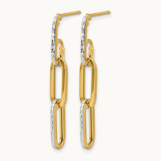 Pol and Diamond-cut Link Dangle Earrings, 14K with White Rhodium — Leslie's
